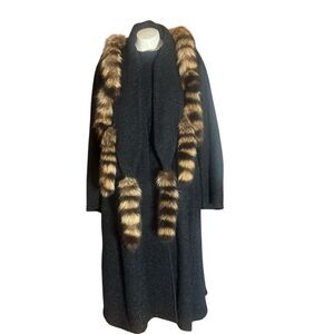 Vintage Mohair Wool Raccoon Tails Woman’s Charcoal Cocoon Coat